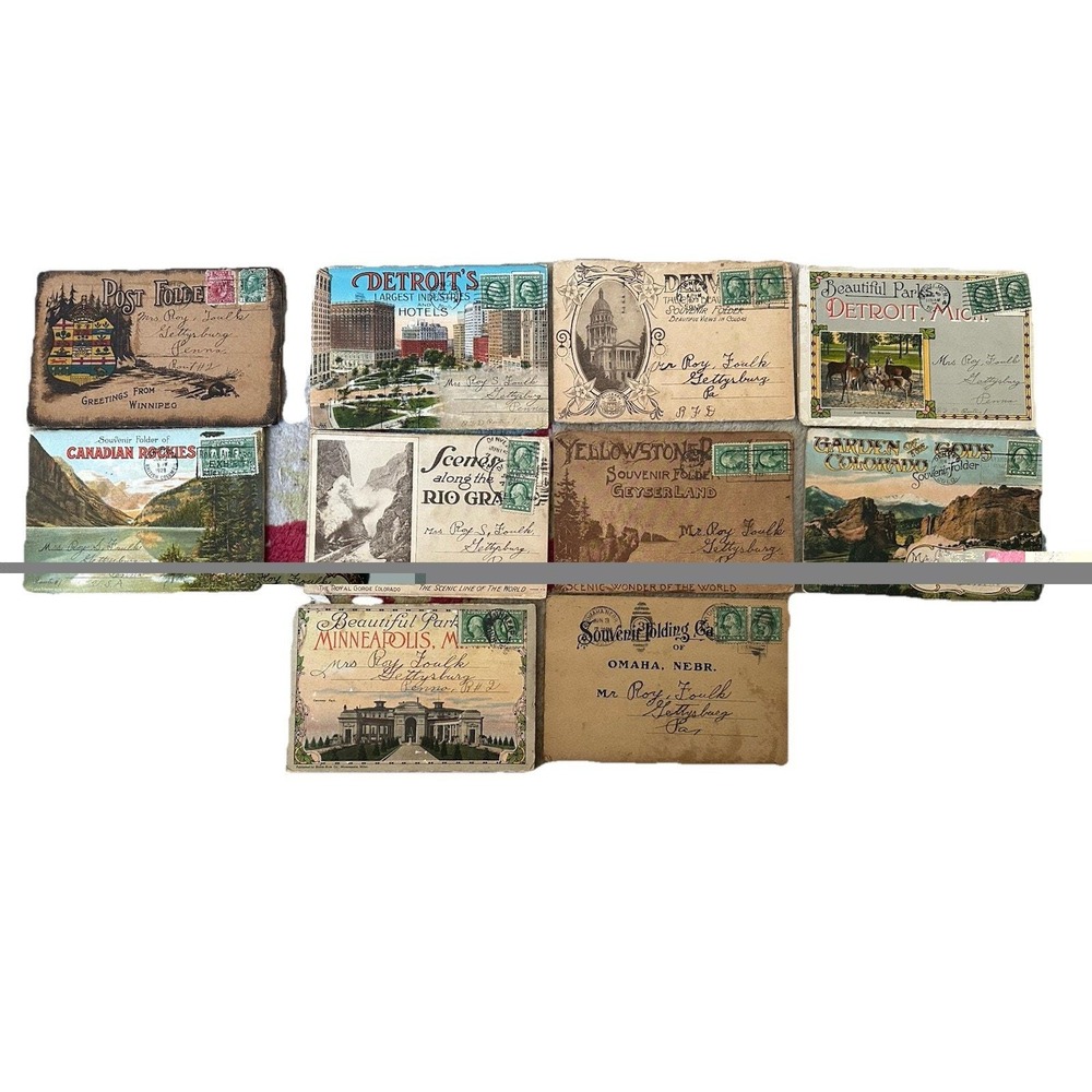 Lot 10 Letters On Pull Out Pictorial Postcards USA & Canada 1917-1925 Travel